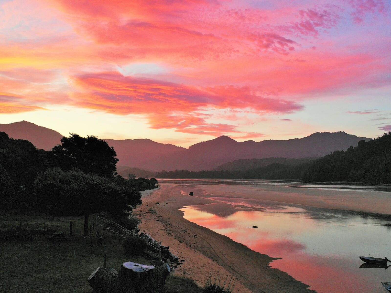Sunset over the Abel Tasman coastline